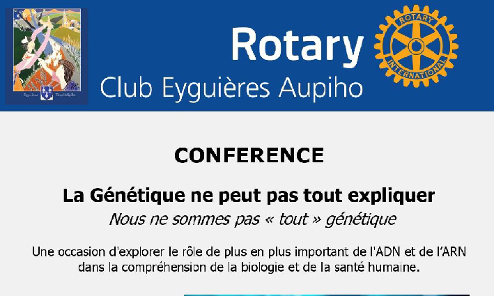 CONFÉRENCE SUR LA GÉNÉTIQUE <br> ROTARY CLUB